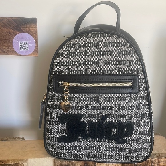 Juicy Couture Backpack Black/Beige zip paparazzi bag New Sz OS